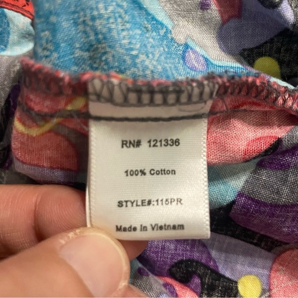 Koi Red Multicolor Abstract V Neck Tie Waist Kathryn Scrub Top - Picture 6 of 6